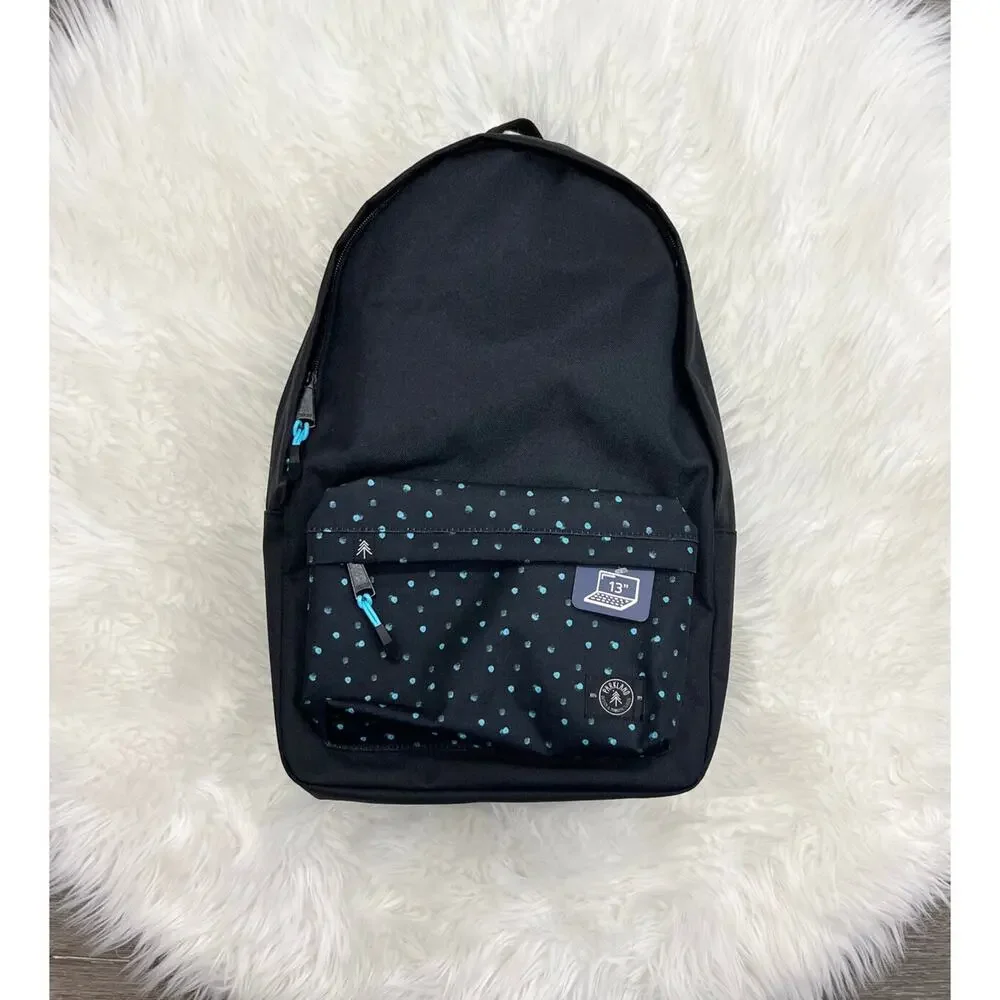 Parkland Vintage Backpack Scuba Black w/Blue Polka Dots 25L NEW‎